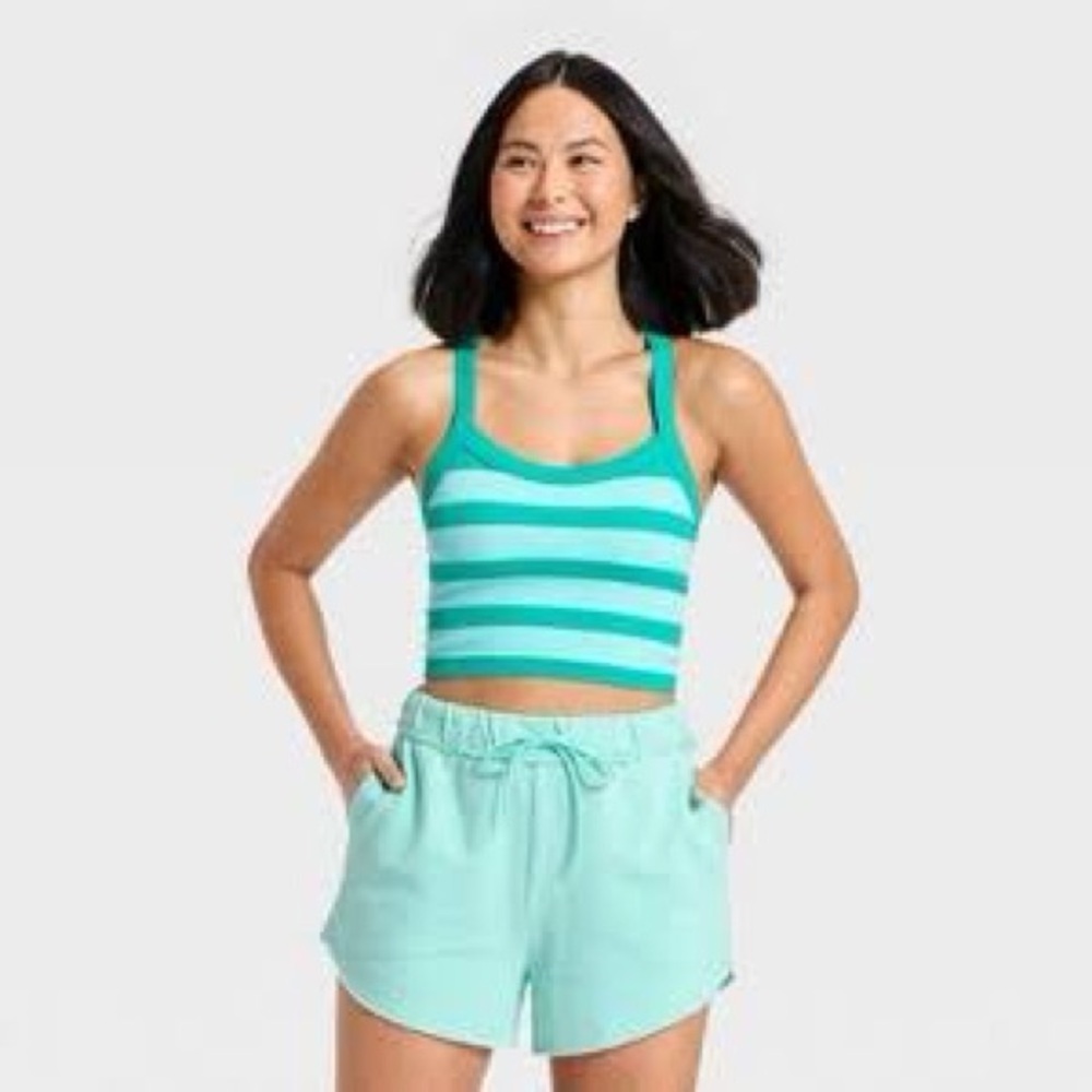 JOYLAB Women's Seamless Cropped Support Tank Top - Turq/Green XXS, M & XXL